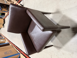 [#B9-194] BROWN LEATHER CONF RM CHAIRS W/WALNUT LEGS 
(10 FROM CONF RM#2713 &amp; 4 FROM CONF RM#2712)