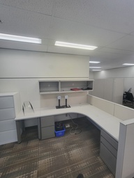 [#A2-405] L shape desk w/hoverhanging comp+ped w/m