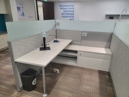 [#E6-540] L shape desk -grey/w-glass