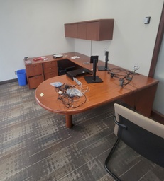 [#E7-556] U shape desk w/hoverhangin comp+ ped(wood)
