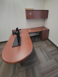 [#E6-591] L shape desk w/hoverhanging comp+ped w/m