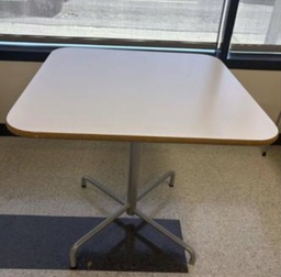 [#C2-115] White Wood with Silver Metal Base Table