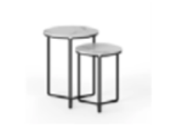 [#C11-1] Silver and Marble Side Table  20” Diameter, 24” H 