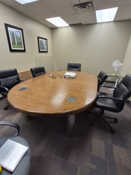 [#C5-5] Oval, oak finish meeting table