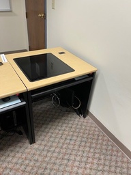 [#E3-49] Maple, Individual unit with glass window, keyboard tray Desk - 1Ped/Drawer 30''x30''