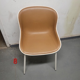 [#B8-8] Brown Leather and White Shell Guest Chair