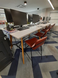 [#L1-10] 6 workstation tall light grey bench desk