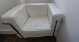 [#B6-49] White faux leather single armchair sofa