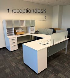 [#E6-16] White Reception/L-Shape desk with Hutch