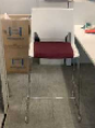 [#B4-12] Haworth Very Wire Stacker Stool
White plastic seat &amp; back shell
Dark red seat cushion