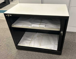 [#D19-17] Low Roller Shutter Door Cabinet
White MFC top
Adjustable shelf
Black steel finish