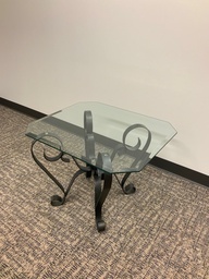 [#C11-16] Contemporary End Table, Glass Top Rod Iron Base, 24x28