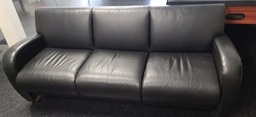 [#B6-7] Black Leather 3-Seat Sofa - Square Arm