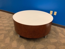 [#C11-58] Transitional Coffee Table, 42"Dia., Glass Top, Mahogny Body, Chrome Feet