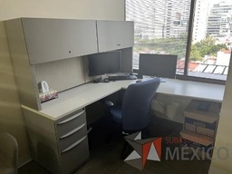 [#A3-15] Escritorio en escuadra de costado izquierdo con archivero de pedestal de 3 cajones, 2 gavetas sobrepuestas y cubierta color blanco