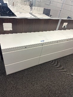 #7 - double white Metal file  (2) drawer cabinets with wooden top30 x 19 x 27.5