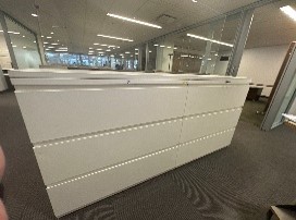#11A- white Metal file  (3) drawer cabinets 4  w top 84 x 37.5