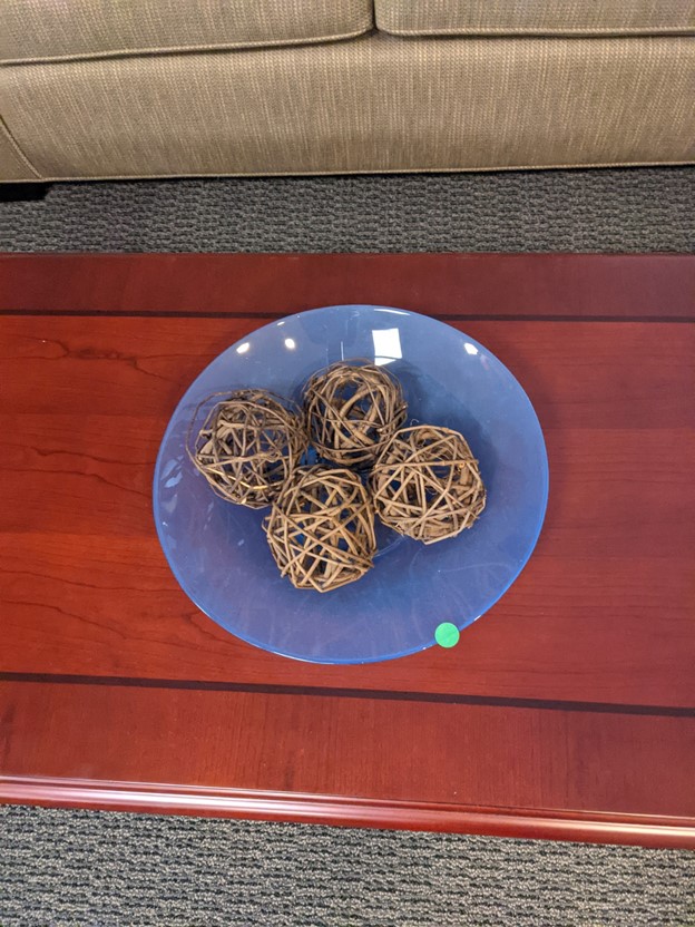 Glass Blue Bowl with Wood Balls