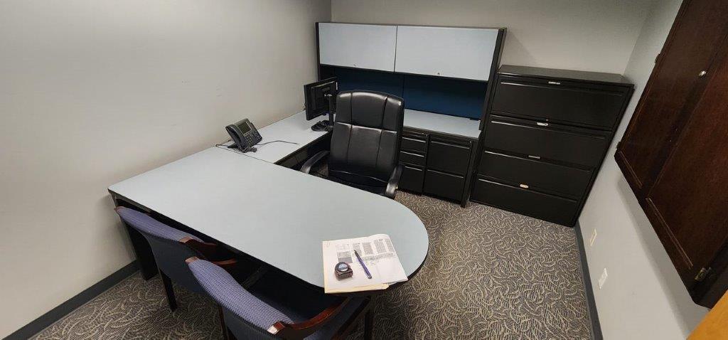 U Shaped Desk (metal, 72" &amp; overhead bins)
