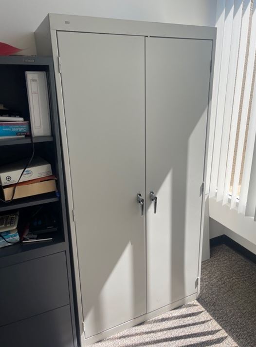Storage Cabinet, Tall, Grey w Handles
