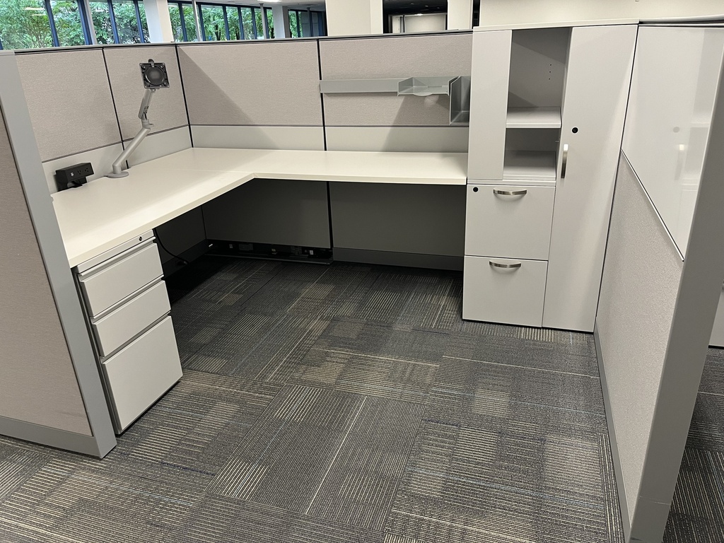 Workstation, with L-shape surface, cabinet