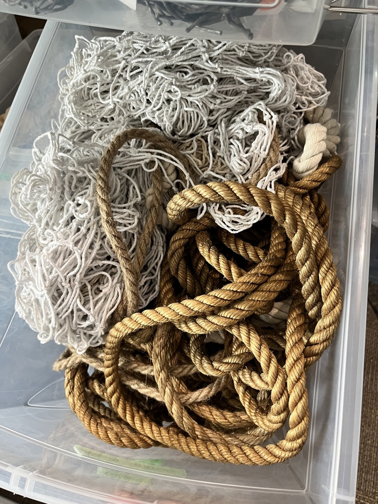Bin of decorative ropes