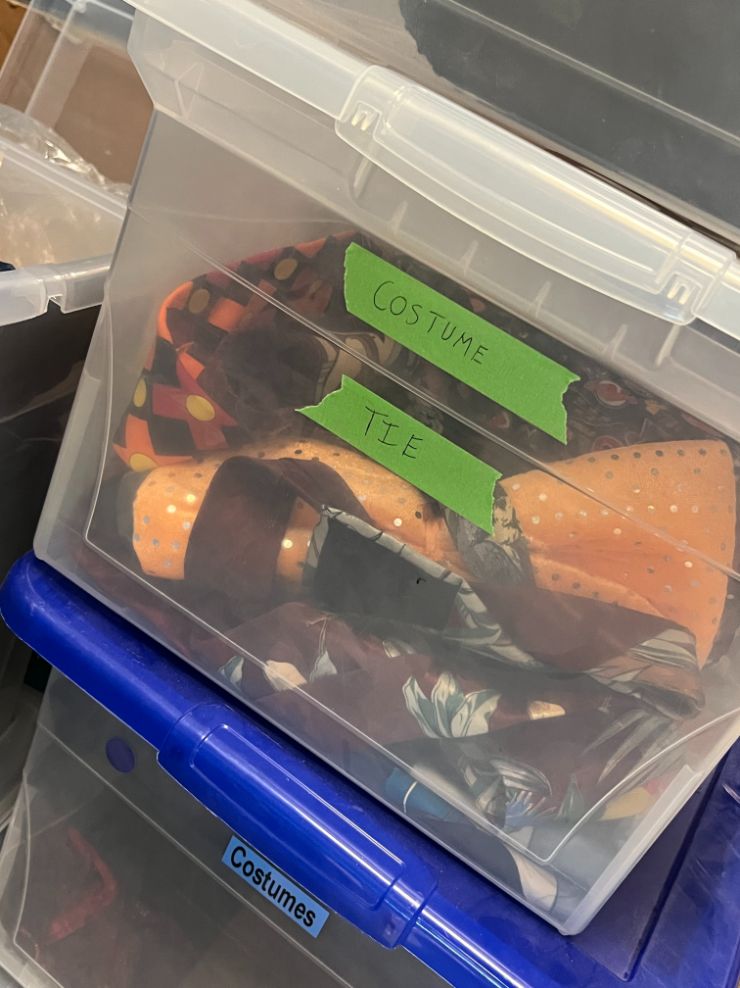 Bin of cotsume ties, misc.