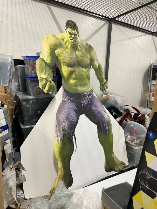 Cardboard Hulk cutout, approx. 8ft tall