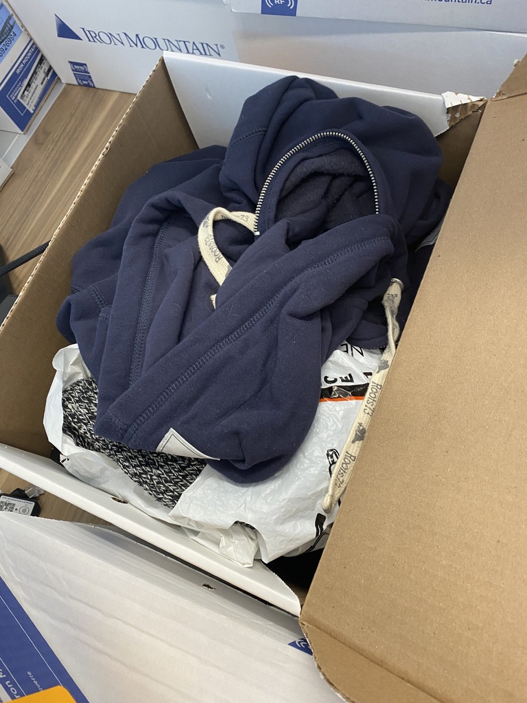 Box with Sweater and Misc. Items