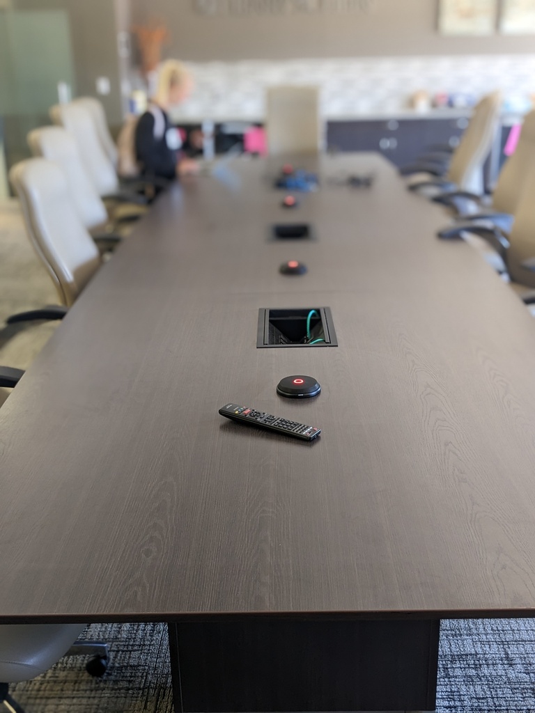 board room table, boat shaped, 3 power locations, 4 panel bases (18'x5'x2.5')