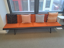 Bench, Arper Zinta, 4-Person, Black with Orange Cushion