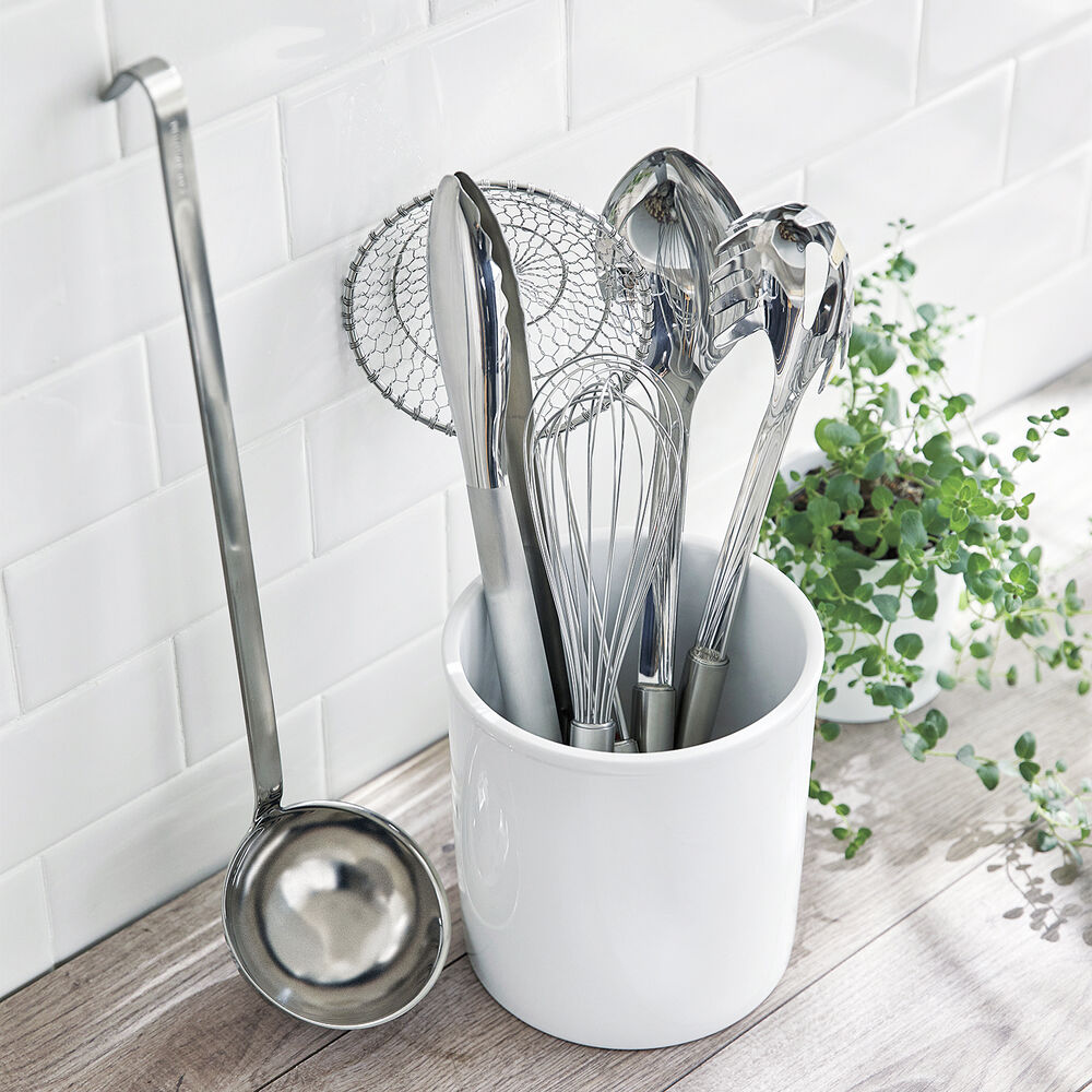 White Ceramic Round Decorative Utensil Holder