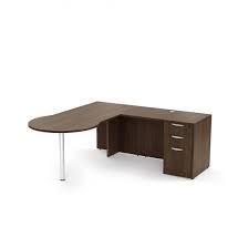 Large wooden desk w peninsula and 2 file cabinets **photo representation**