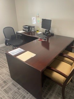 wood desks 36”x 72” with wood return 24” x 48”