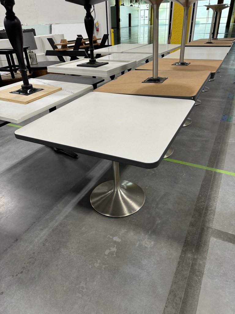 White Square Silver Base Table