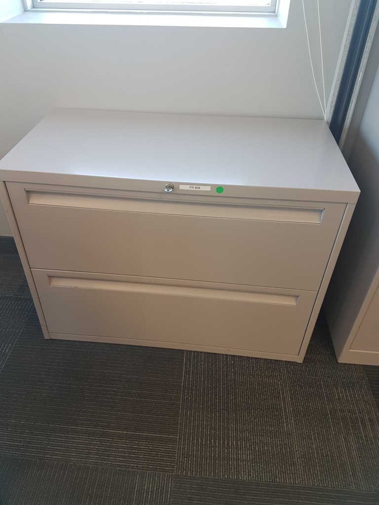 Grey metal 2 drawer filing cabinet