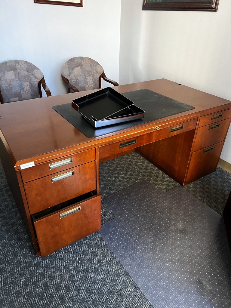 Wood Desk With 2 Pedestals