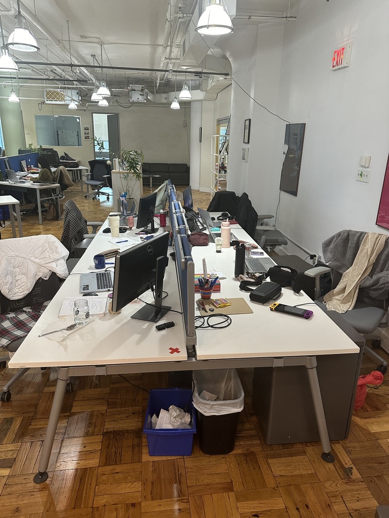 2 desks attached back-to-back (71 inch L x 65 inch W)