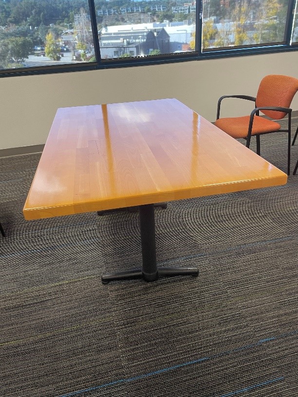 Glossy Main Table: 60 inches X 36 inches (5ft X 3 ft). Thickness= 1.5 inches; Height = 30 inches