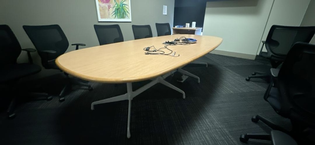 10' Racetrack Boardroom Table with Electrical, Maple/Silver