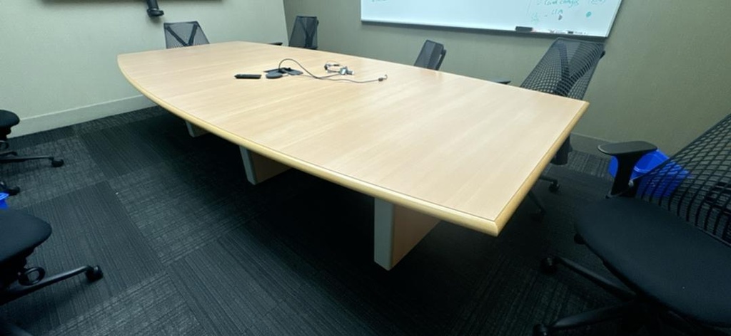 11' Boatshaped Boardroom Table with Electrical, Maple