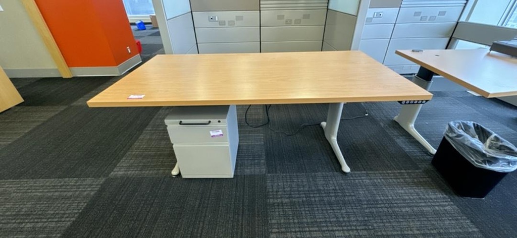 6' Electronic Sit Stand Desk with Memort Settings and BF Ped, Maple/Silver with  BF Ped, 144" x 48"-60" x 30"