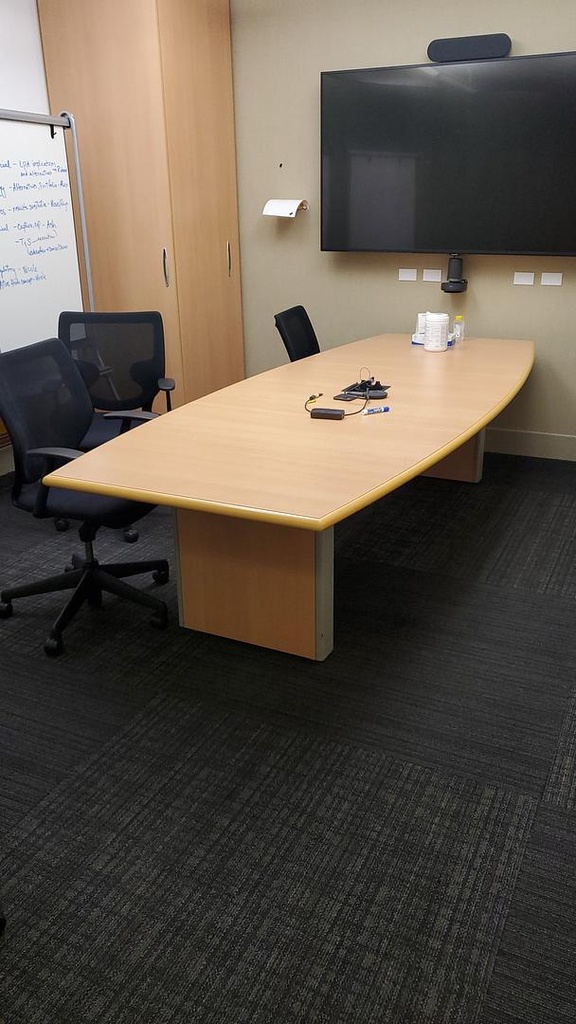 9' Boatshape Boardroom Table with Electrical, Maple, 240" x 61"-91" x 30"