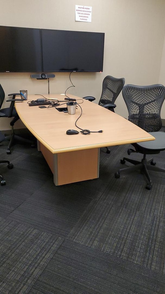 8' Boatshape Boardroom Table with Electrical, Maple, 25" x 25" x 17" 