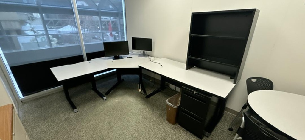 3-Piece L-Shape Desk with FF Ped and Hutch, Grey/Black