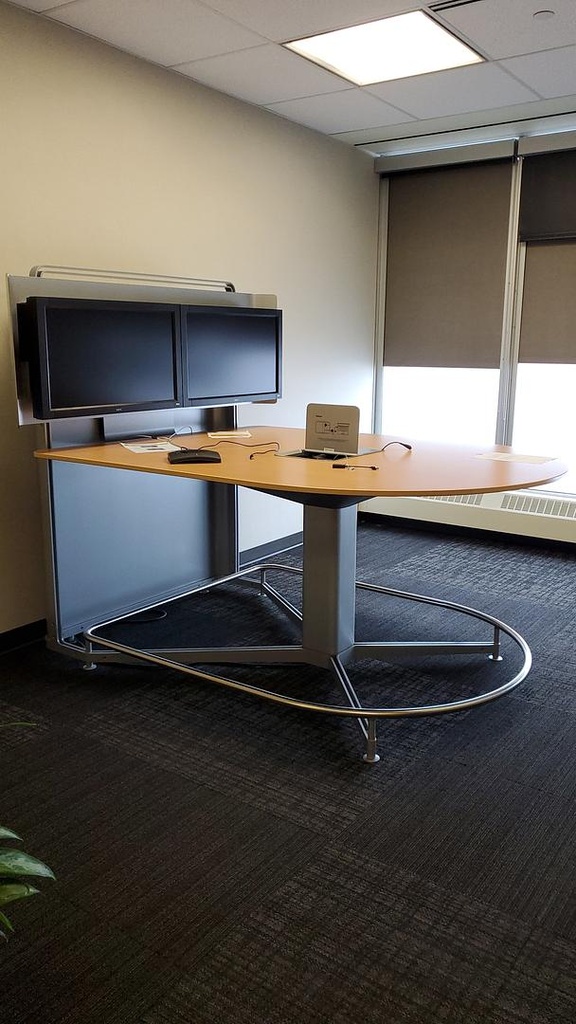 Counter Height AV Bullet Shape Meeting Table, Maple/Silver