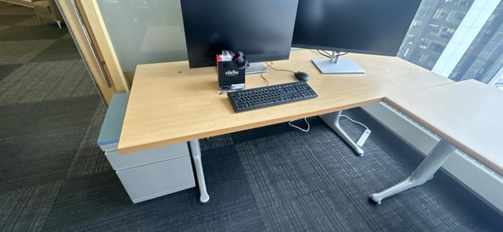 5' Crank Height Adjustable Desk, Maple with BF Ped