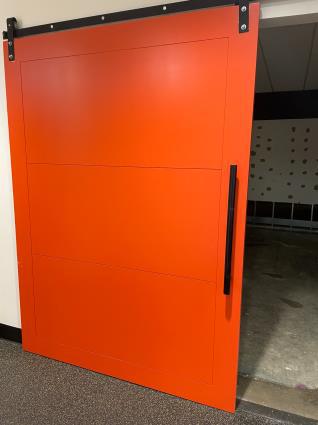 Red sliding door