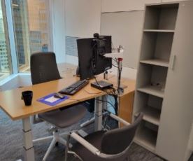 Teknion Office, part-wall mount, part-freestanding suite, height-adjustable, 23-29"  x 48"  