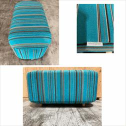 Bench - 48x25x22. Blue fabric with stripes.